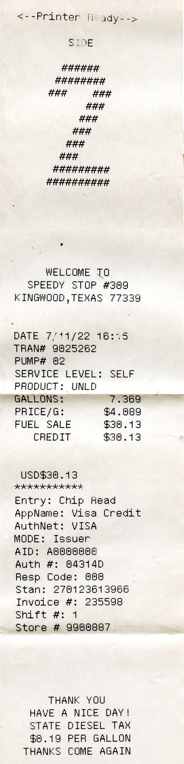 Gas Station Receipt